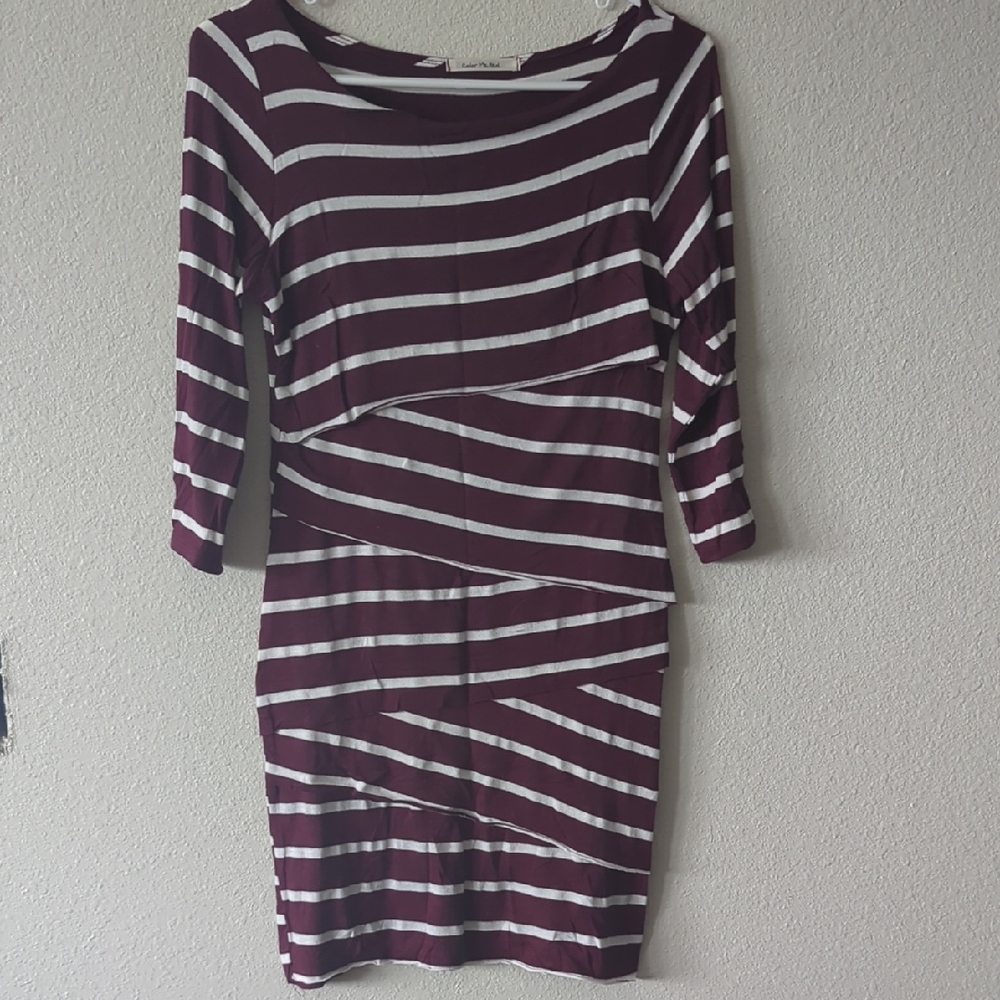 Striped Burgundy and White Dress